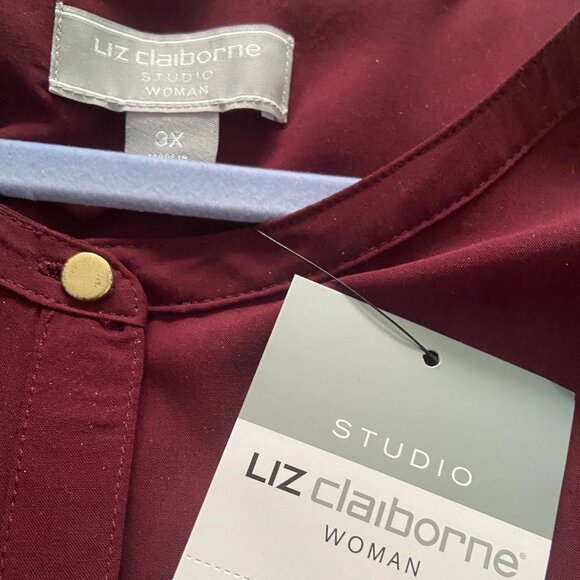 Liz Claiborne ~ Tunic Popover Top ~ 3/4 Sleeve ~ Burgundy ~ 3X ~ NWT - Picture 5 of 7
